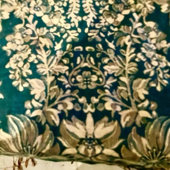 Pashmina Floral Scarf in blue-green and Cream